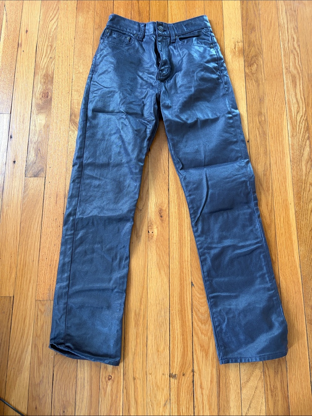 Sleek Navy Waxed Cottoen Straight-Leg Madewell Pants
